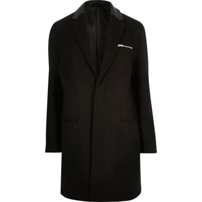 Black smart wool-blend overcoat